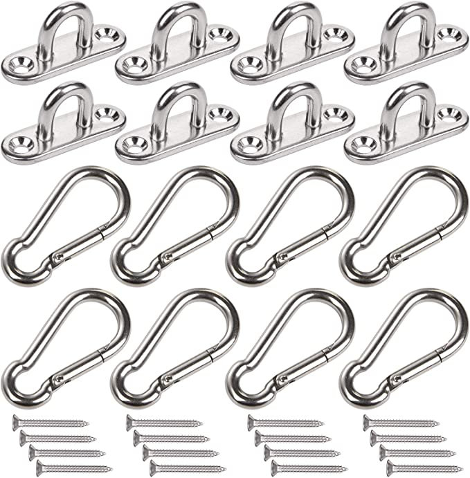 8 PCS 1.8 Inch Stainless Steel Pad Eye Plate U Hooks+ Stainless Snapteel Snap