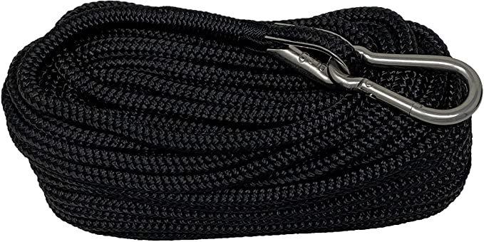 Premium Anchor Rope –  1/4″ double braided nylon with thimble & snap hook